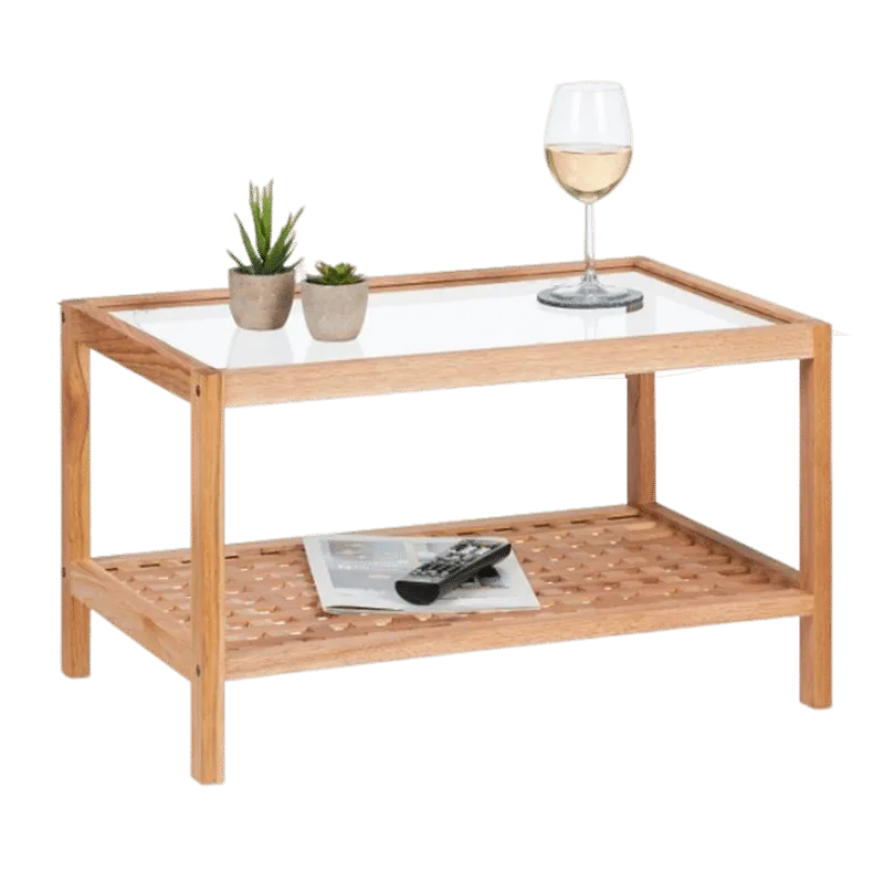 Chinese Walnut Wood 2-Tier Side Table(Glass Top)
