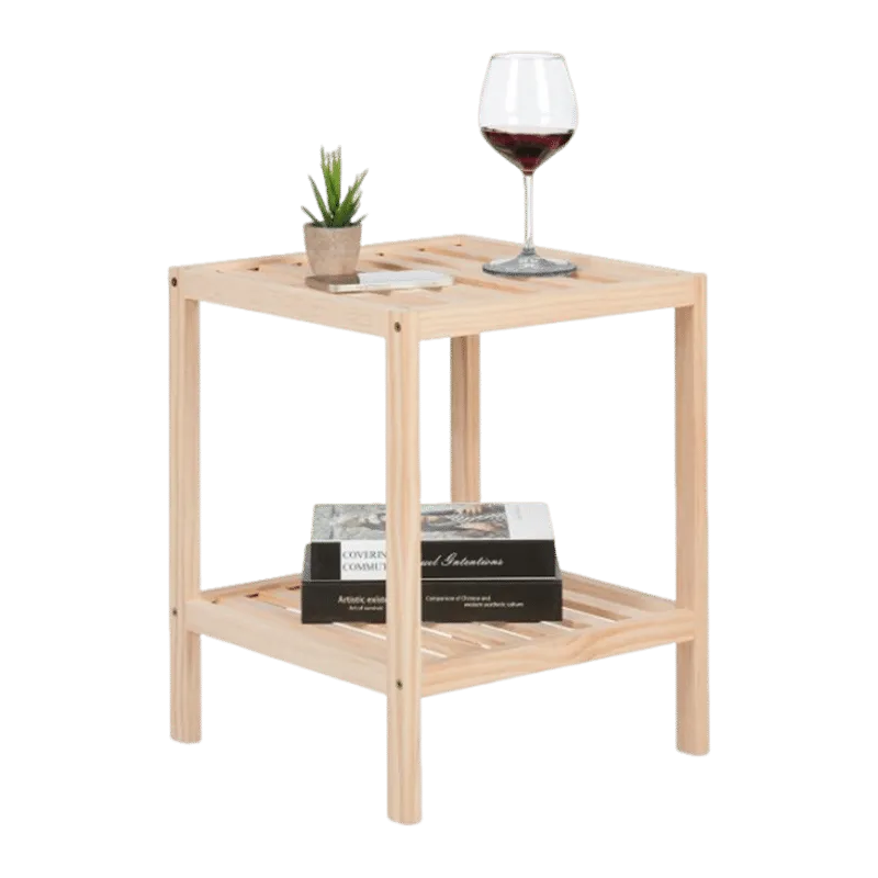 Solid Pine Wood 2-Tier Side Table