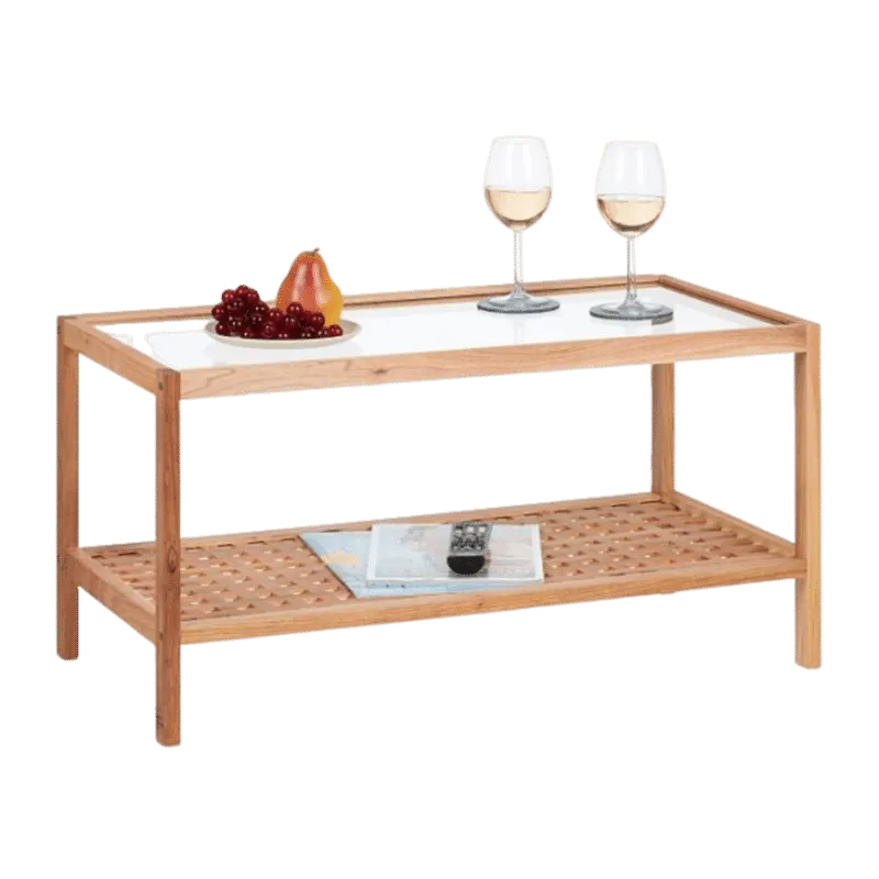 Chinese Walnut Wood 2-Tier Side Table(Glass Top)