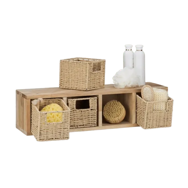 Chinese Walnut Wood Wall Rack With 4 Baskets