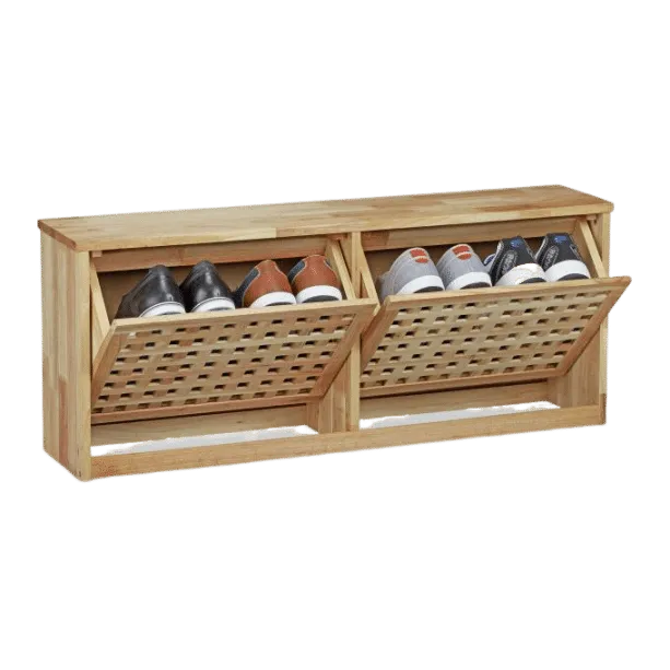 Chinese Walnut Wood 2 Drawer Shoe Cabinet