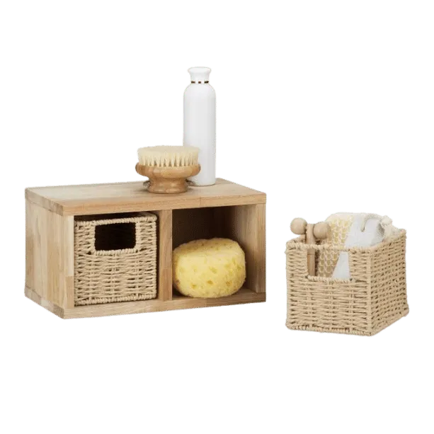 Chinese Walnut Wood Wall Rack With 2 Baskets