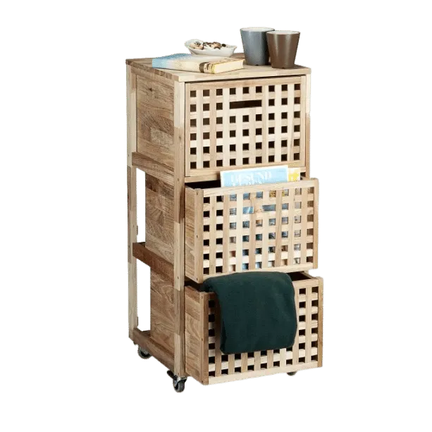 Chinese Walnut Wood 3-drawer cabinet with wheel