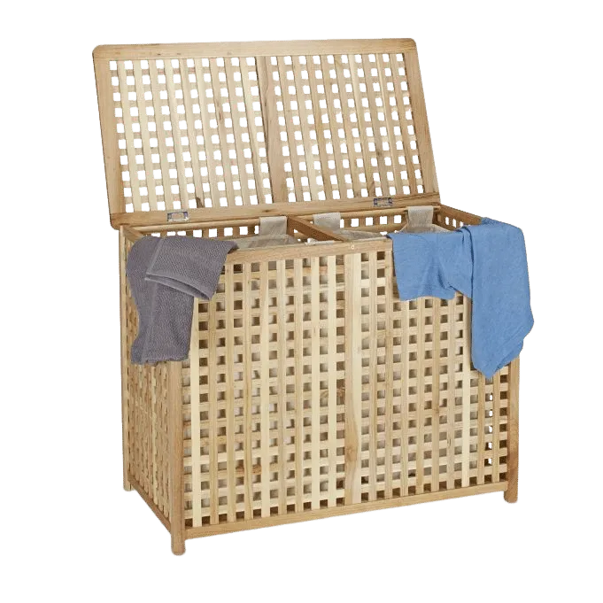 Chinese Walnut Wood Laundry Bin With 2 Chambers