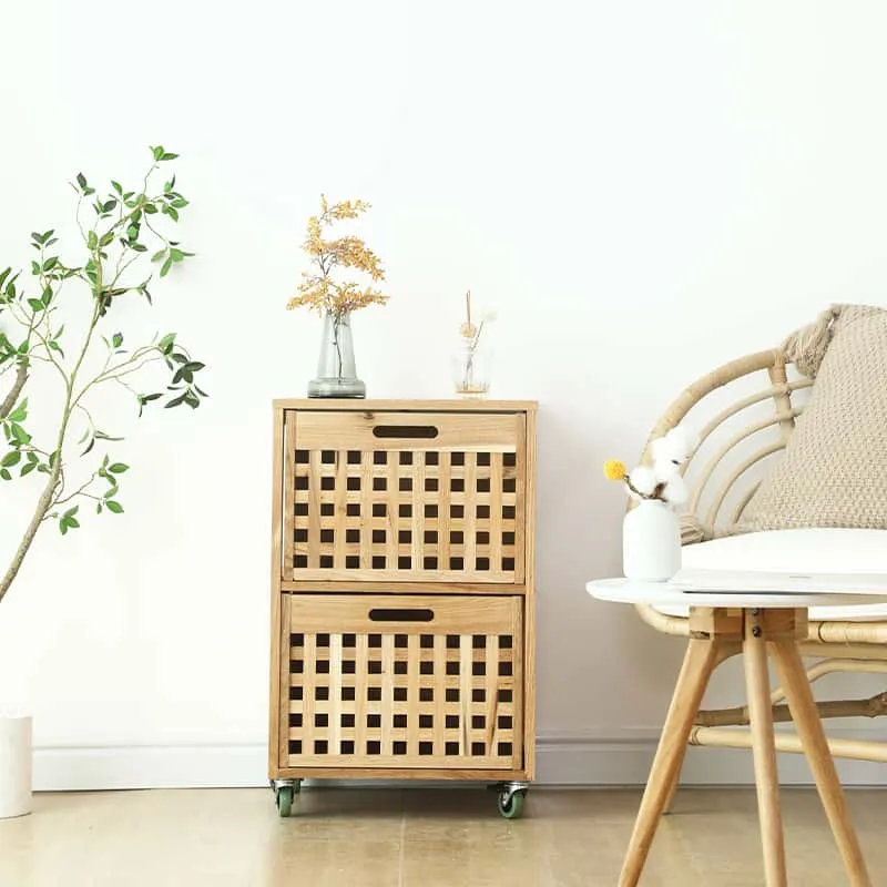 Chinese Walnut Wood 2-drawer cabinet with wheel