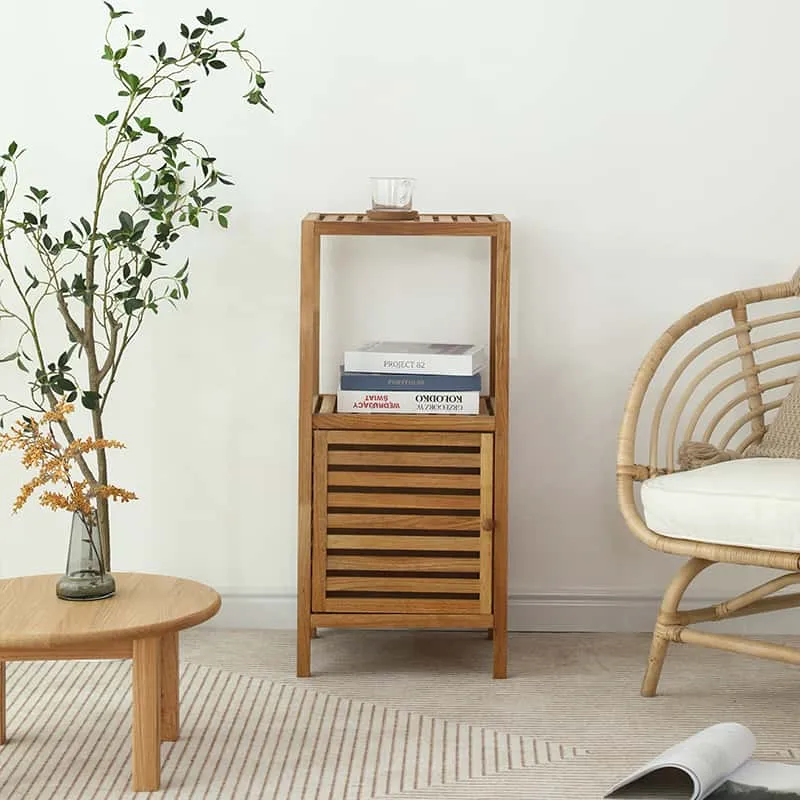 Chinese Walnut Wood 3-tier storage shelves with door