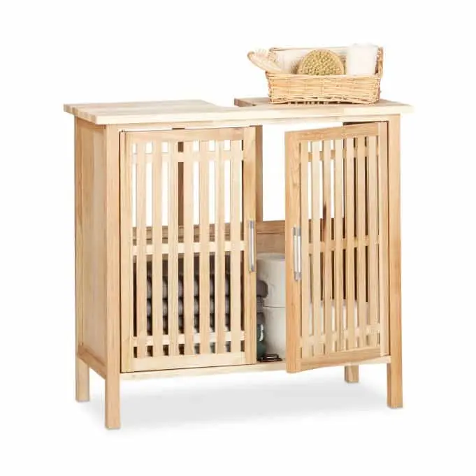 Chinese Walnut Wood Strip Design Walnut Wood Bathroom Cabinet