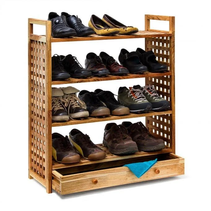 Chinese Walnut Wood 4 tier sold walnut wood shoe rack with drawer